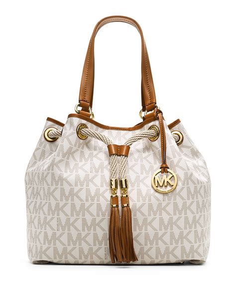 michael kors handtasche beige gebraucht|Michael Kors large satchel handbag.